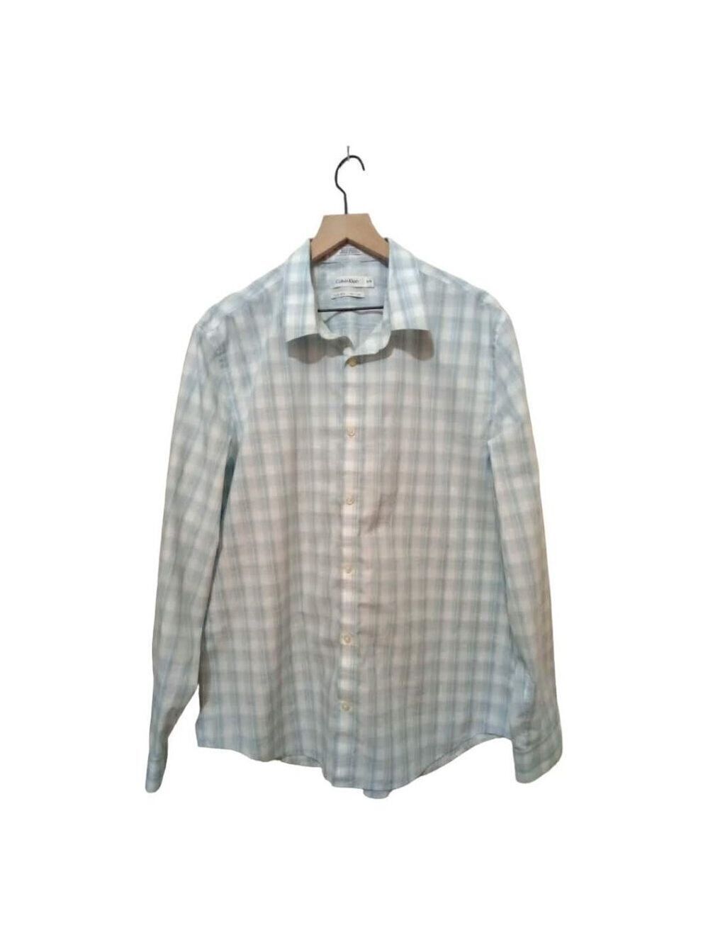 Calvin Klein Blue & White Plaid Cool Tech Casual Button Down Shirt Sz XL